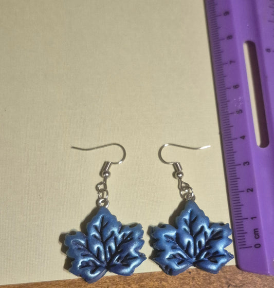 Blue Pearlescent Maple Leaf Earrings!