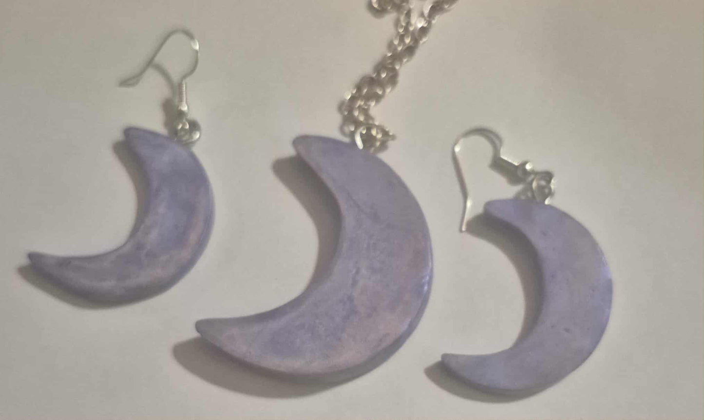 Polymer clay iridescence moon set necklace & earrings