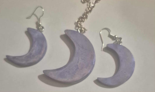 Polymer clay iridescence moon set necklace & earrings