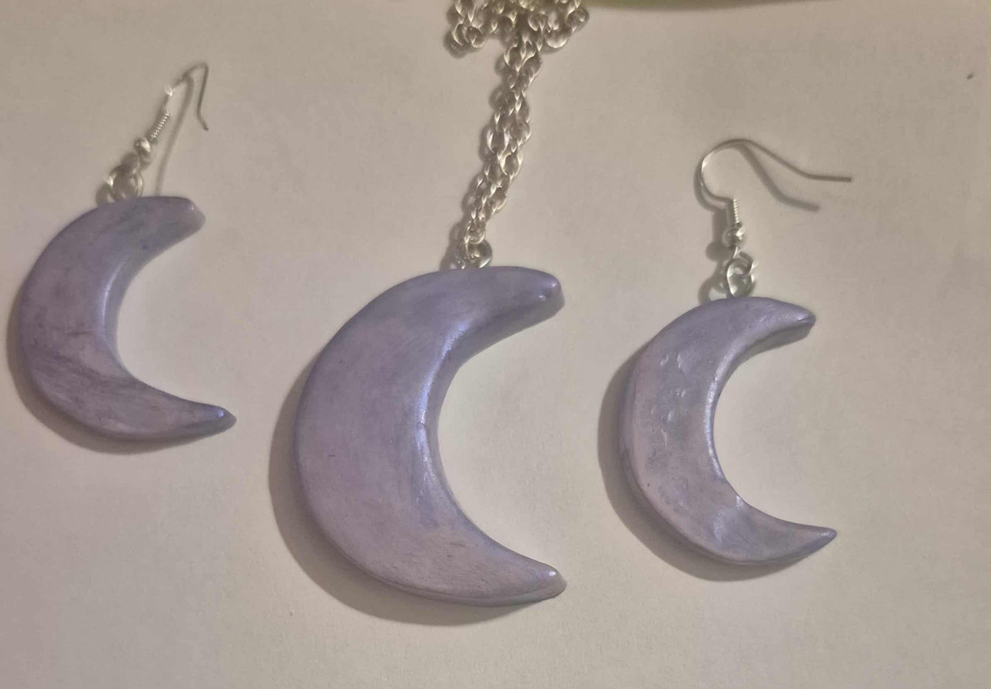 Polymer clay iridescence moon set necklace & earrings