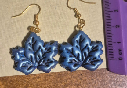Blue Pearlescent Maple Leaf Earrings!