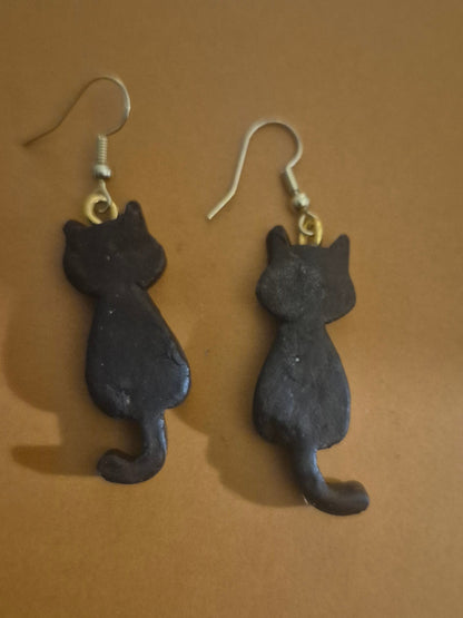 Black long tail cat earrings