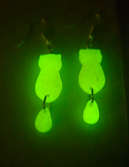 🐱✨ Toasty Kitty Earrings, Cute by Day, Glowing by Night!